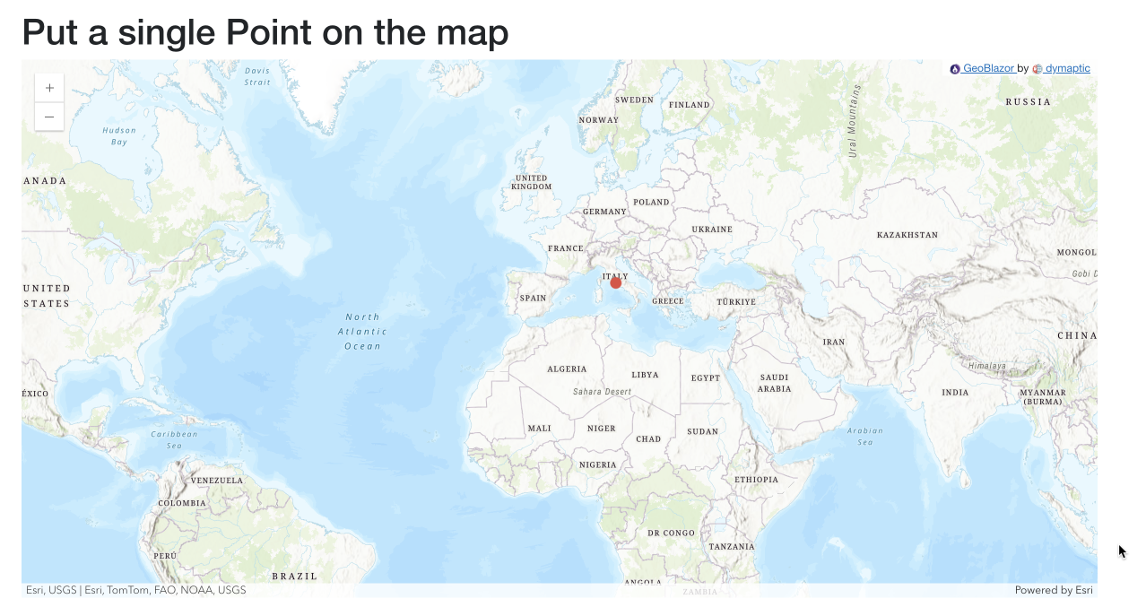Map showing a single red point placed on Rome, Italy