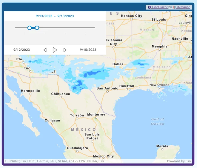 Time Slider Widget showing temporal data visualization